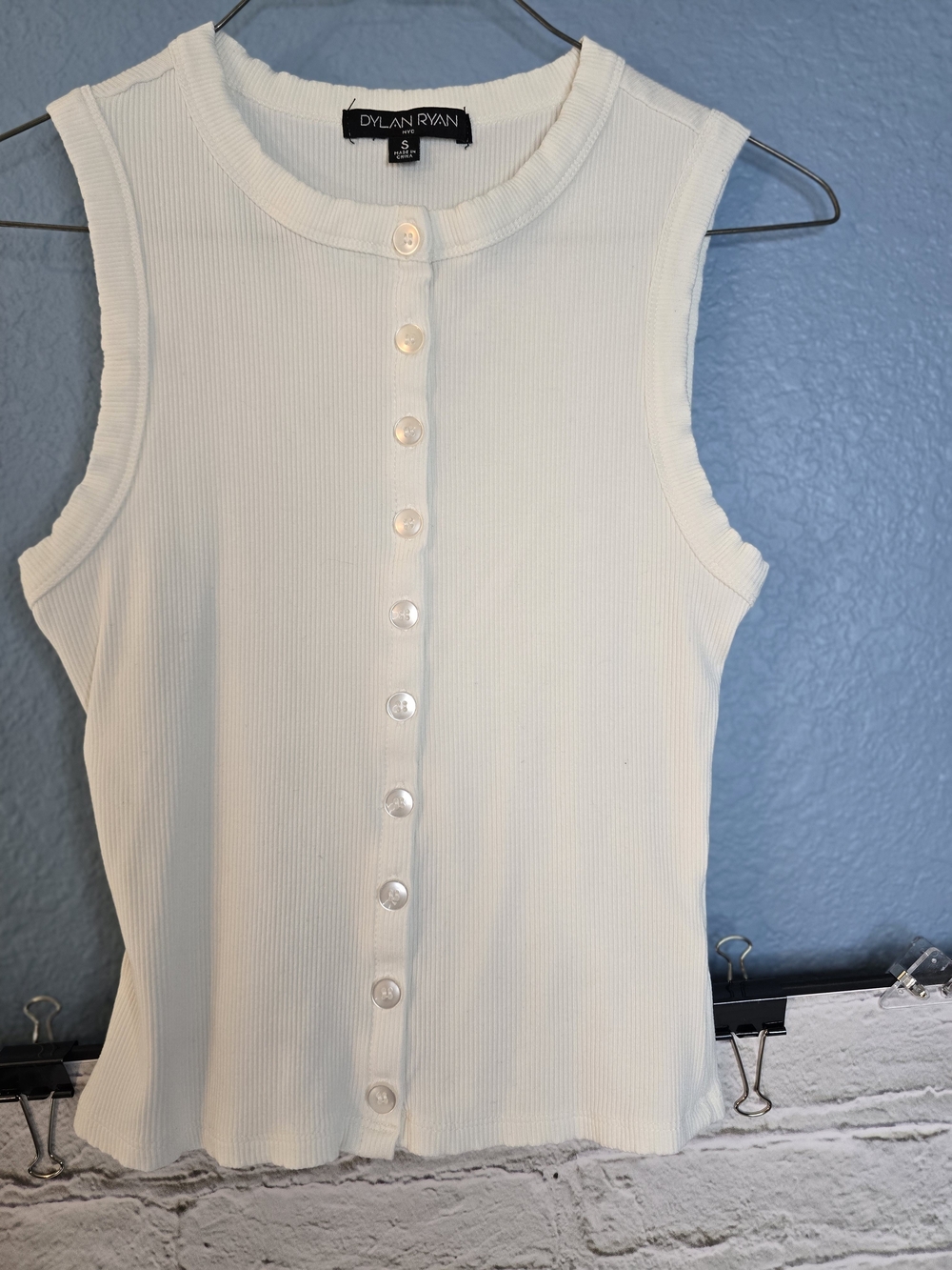 Cream Ribbed Button-Front Tank Sz S